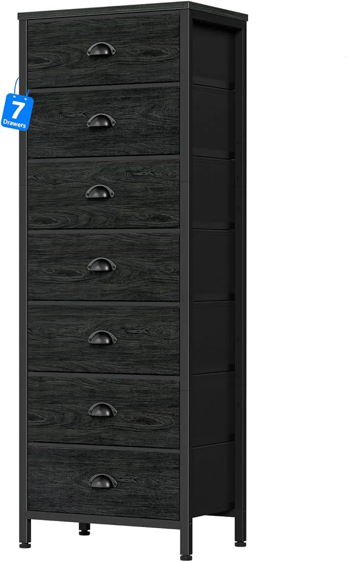 Carefully Designed Furnulem Bedroom Dresser Tall Chests of Drawers with 7 Fabric Bins Black Organizer in Closet Dorm Living Room Nursery Hallyway-Storage Tower Unit Sturdy Steel FrameAbout ThisOverview Premium