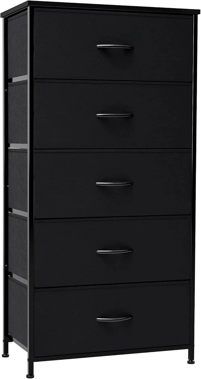 Artisan Crestlive Products Vertical Dresser Storage Tower - Sturdy Steel Frame Wood Top Easy Pull Fabric Bins - Wide Organizer Unit for Bedroom Hallway Entryway Closets - 5 Drawers Black About ThisOverview Easy-to-Use