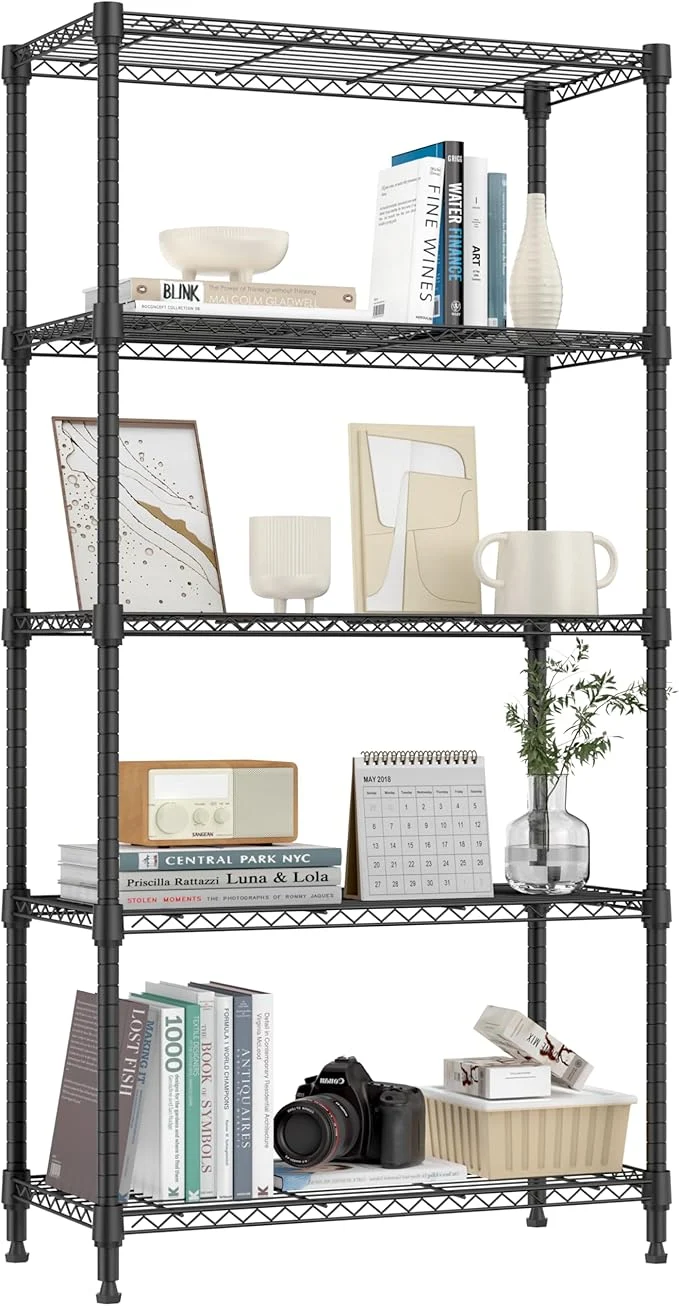 Detailed 1250 lbs 5 Tier Shelf Metal Storage Shelves Shelving Wire Rack Heavy Duty Closet Organizers for Garage Kitchen Bathroom Laundry Black 13.8 D x 29.5 W x 59.5 HAbout ThisOverview Traditional