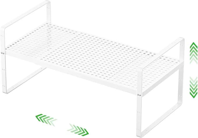 Soft Expandable Cabinet Storage Shelf Stackable Organizer Rack for Kitchen Bathroom Pantry Spice Cupboard Coffee Countertop Home Office Desk Heavy Duty Nonslip White Small 1 PackAbout ThisOverview Verified