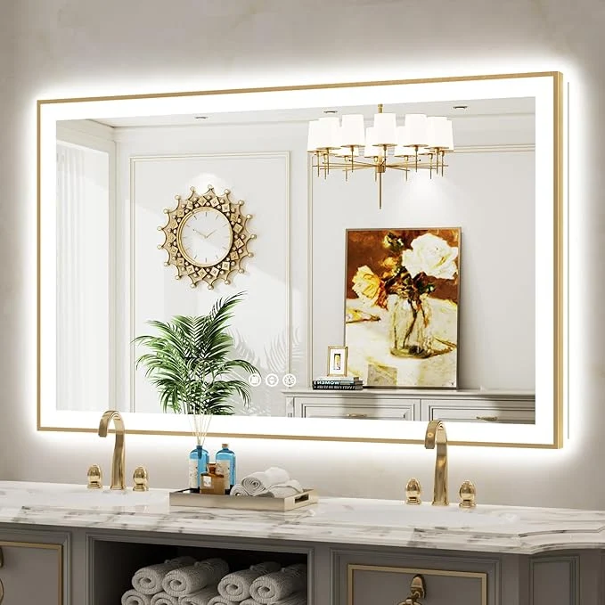 Clean 57x36 Inch LED Bathroom Mirror with Lights Front Lit and Backlit Gold Framed Lighted Vanity Mirror for Bathroom Wall Dimmable Anti-Fog Memory Tempered Glass Horizontal VerticalAbout ThisOverview World-Class