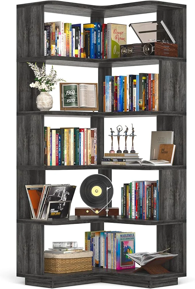 Carefully Designed Armocity Corner Book Shelf - 6 Tier Corner Bookshelf Etagere Bookcase with Baffle standing L Shaped Display Shelf Stand for Home Office Living Room Bedroom Kitchen Grey OakAbout ThisOverview Exceptional