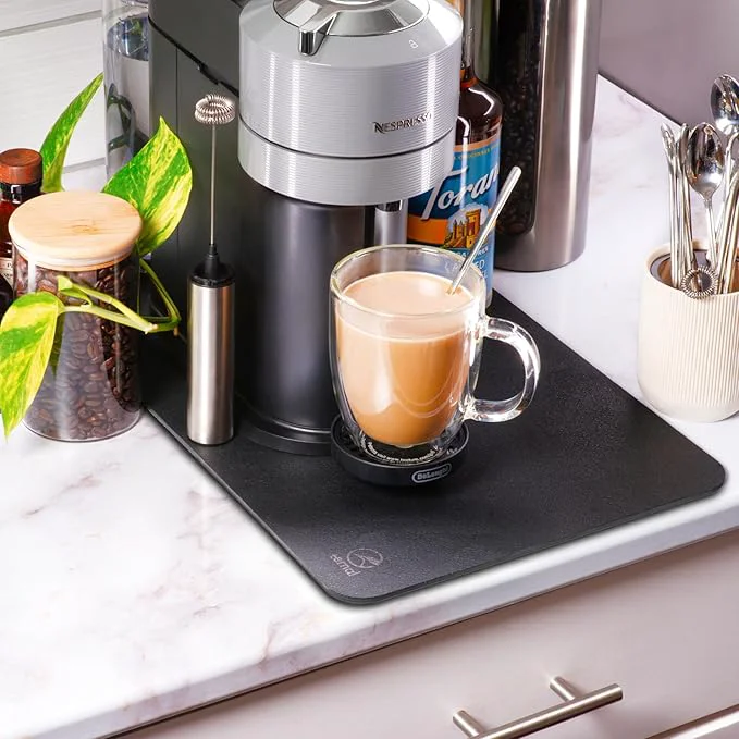 Detailed Ternal - Coffee Mat – 19x12 Inch Wet Bar Mat for Countertop Absorbent Quick-Dry Dish Drying Pad with Non-Slip Rubber Back Fits Under Coffee-Maker Espresso Machine Dish RackAbout ThisOverview Excellent