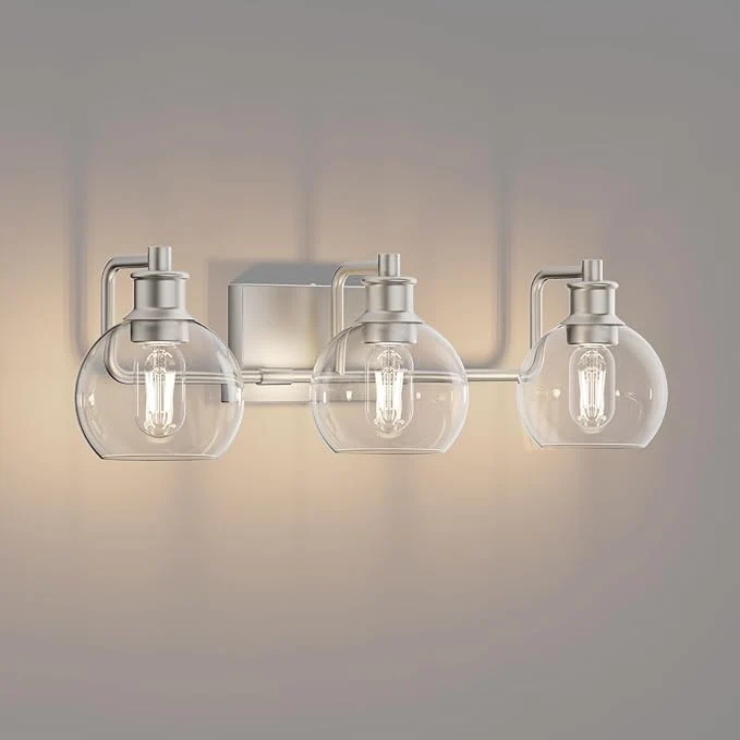 Innovative Tipace Brushed Nickel Modern Bathroom Vanity Light Fixtures Over Mirror Glass Globe 3 Lights Industrial Vanity Lights Farmhouse Bath Lighting Exclude Bulb About ThisOverview Premium Material