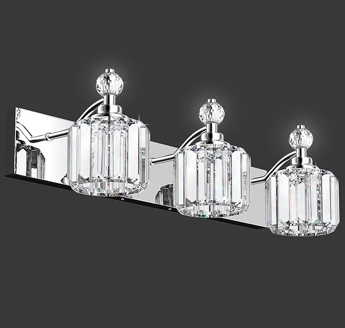 Responsible 3-Light Bathroom Vanity Light - Crystal Bathroom Lighting Fixtures Over Mirror with 60w Max E12 Base 42pcs Crystal Sheet Chrome Vanity Lights for Bath RoomAbout ThisOverview Green
