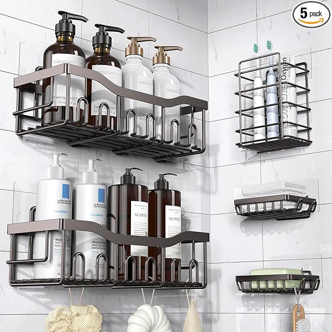 Advanced EUDELE 5-Pack Rustproof Stainless Steel Shower Caddy Set– No Drill Adhesive Bathroom Organizer Space-Saving Shower Shelves for Apartment Essentials Bathroom Kitchen Storage Home Decor-L SizeAbout ThisOverview Safe