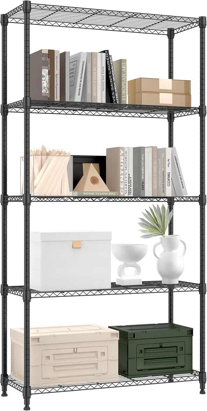 Soft 1250 lbs 5 Tier Shelf Metal Storage Shelves Shelving Wire Rack Heavy Duty Closet Organizers for Garage Kitchen Bathroom Laundry Black 13.8 D x 35.4 W x 68.5 HAbout ThisOverview Unique