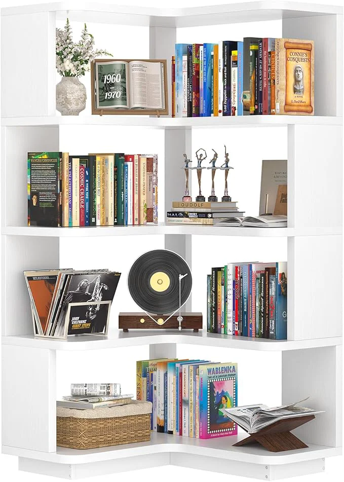 Advanced Armocity Corner Book Shelf - 5 Tier Corner Bookshelf Etagere Bookcase with Baffle standing L Shaped Display Shelf Stand for Home Office Living Room Bedroom Kitchen WhiteAbout ThisOverview Reusable