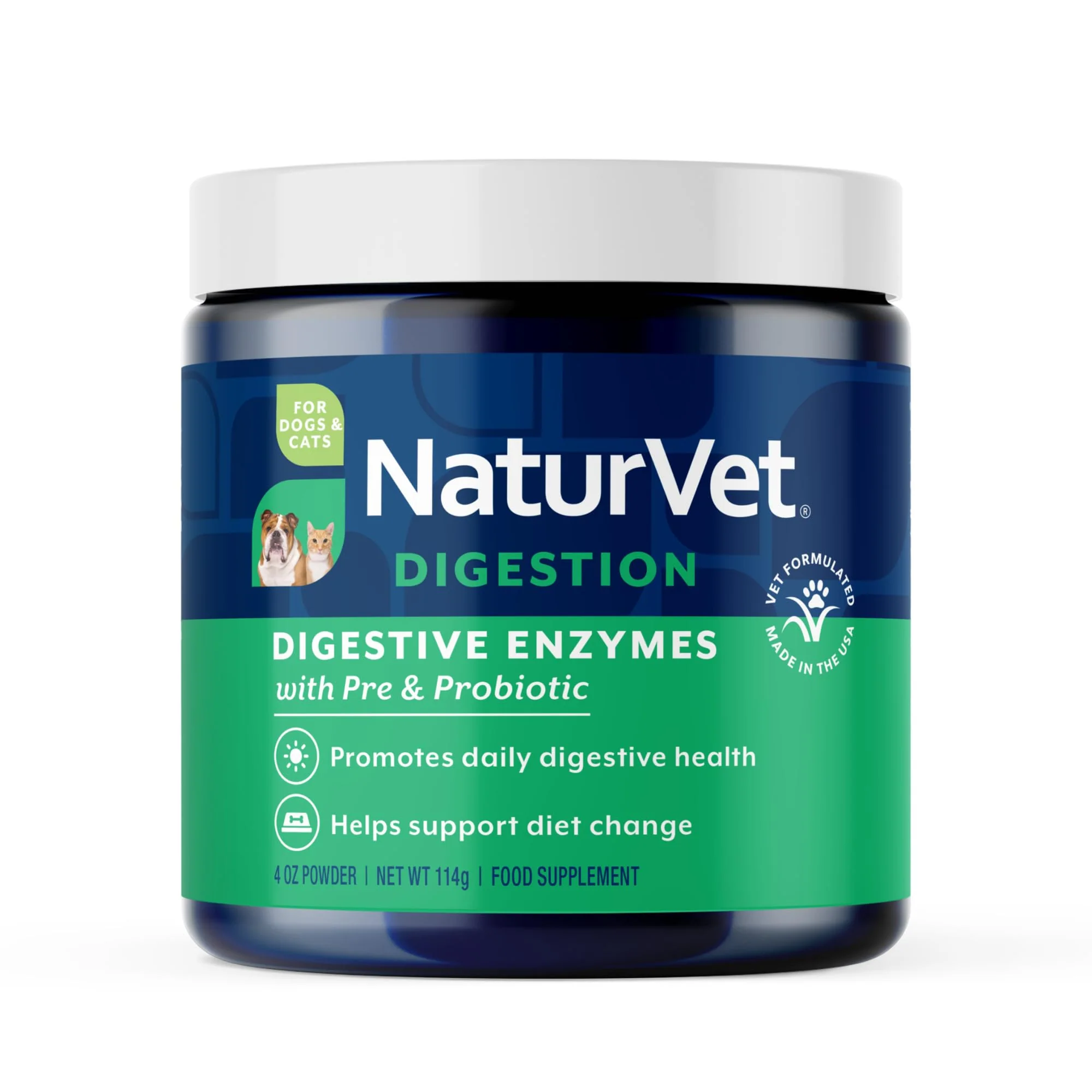 Expertly Made NaturVet Digestive Enzymes for Dogs with Probiotics Prebiotics 4 oz Powder Fast