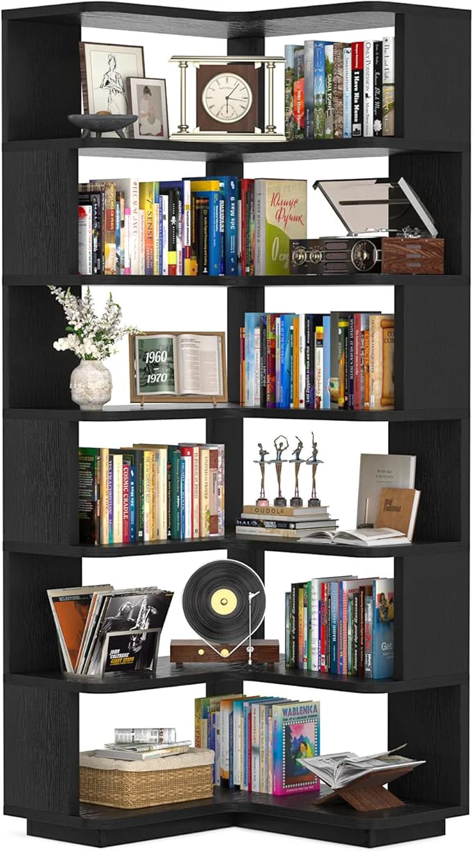 Traditional Armocity Corner Book Shelf - 7 Tier Corner Bookshelf Etagere Bookcase with Baffle standing L Shaped Display Shelf Stand for Home Office Living Room Bedroom Kitchen BlackAbout ThisOverview Pure