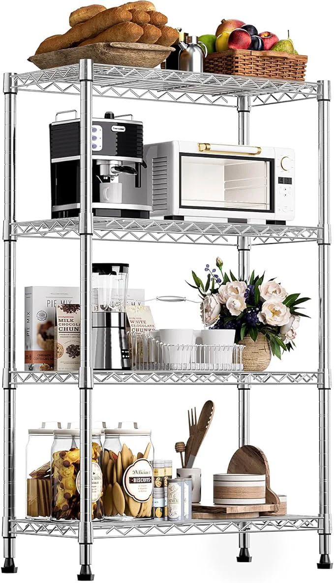 Sophisticated 1000 lbs Storage Shelving 4-Tier Utility Shelving Unit Steel Organizer Wire Rack for Home Kitchen Office Chrome 13.7 D x 23.6 W x 53.4 H About ThisOverview Verified