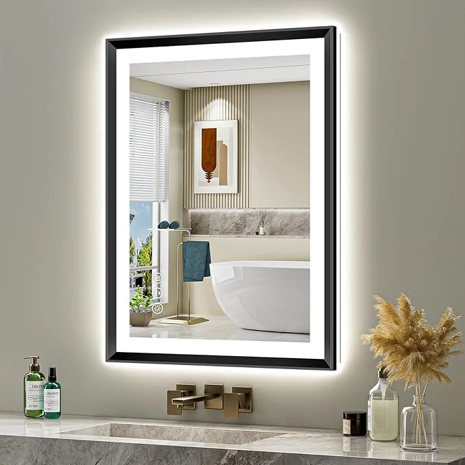 Certified 28x36 Black Framed LED Bathroom Mirror with Lights Backlit and Front Light Lighted Bathroom Vanity Mirror for Wall Dimmable Anti-Fog Memory Tempered Glass Horizontal VerticalAbout ThisOverview User-Friendly