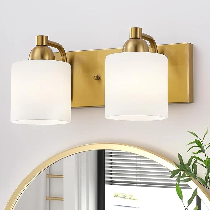High-Performance Stainless Steel Milk Glass Vanity Lights for Bathroom 2 Light Gold Bathroom Light Fixtures Over Mirror Ceramic E26 Sockets Wall MountedAbout ThisOverview Smooth