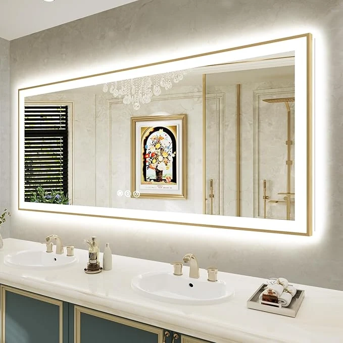 Selected 72x32 Inch LED Bathroom Mirror with Lights Front Lit and Backlit Gold Framed Lighted Vanity Mirror for Bathroom Wall Dimmable Anti-Fog Memory Tempered Glass Horizontal VerticalAbout ThisOverview Professional