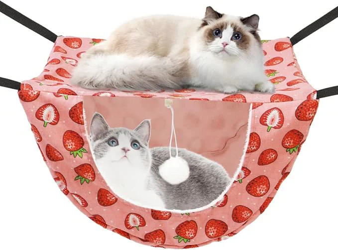 Optimized JSPYFITS Cat Cage Hammock with Ball Double Layer Hanging Adjustable Soft Pet Proven