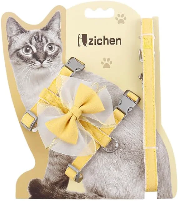 Versatile Adjustable Cat Harness with Leash and Bow-Tie Premium Material