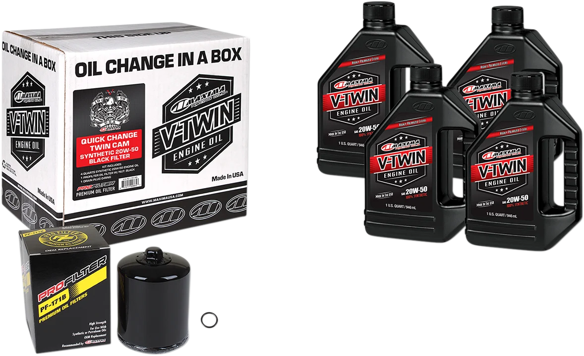 Functional MAXIMA RACING OIL Quick Change Twin Cam Synthetic 20W-50 Oil Change Kit - Black Filter 90-119014PB Prestigious