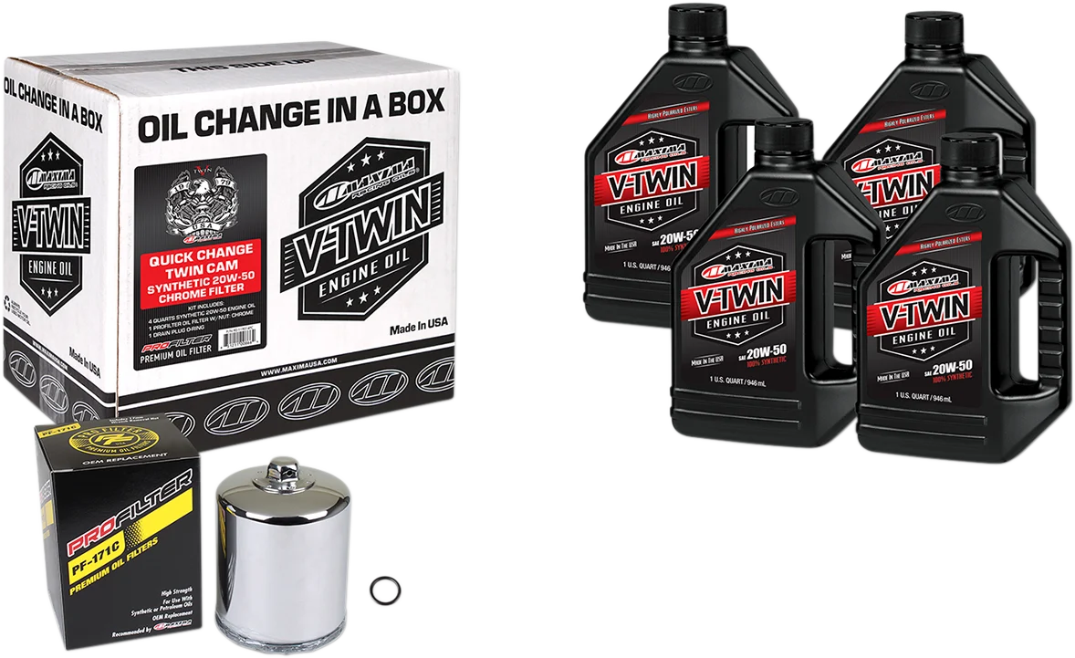 User-Friendly MAXIMA RACING OIL Quick Change Twin Cam Synthetic 20W-50 Oil Change Kit - Chrome Filter 90-119014PC Fine