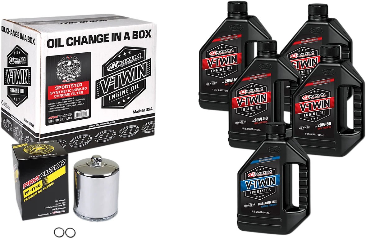 Traditional MAXIMA RACING OIL Sportster Synthetic 20W-50 Oil Change Kit - Chrome Filter 90-119015PC Relaxed