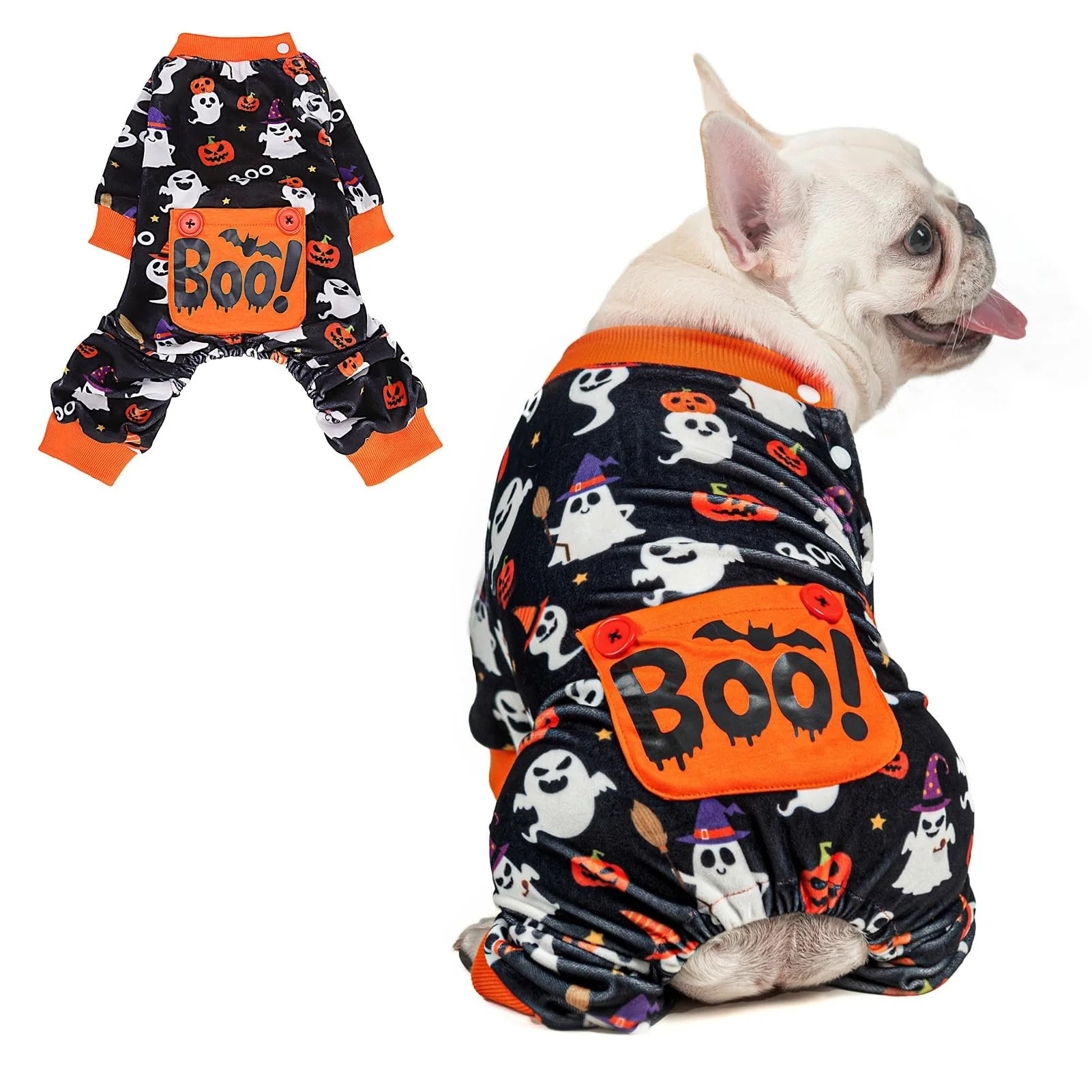Stylish BEAUTYZOO Dog Halloween Pajamas for Large Dogs Fleece Ghost Pumpkin Onesie Size L Elegant