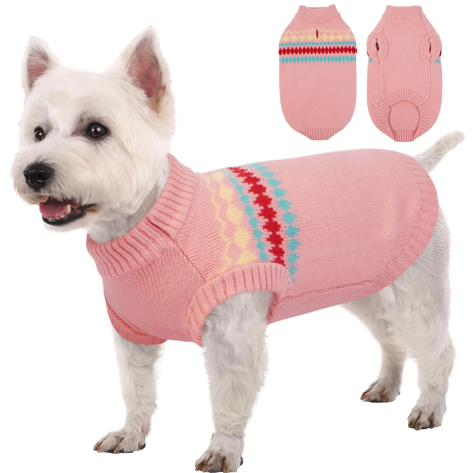 Elegant Kuoser Dog Sweater - Knitted Christmas Pullover for Small to XXL Dogs Pink Solid
