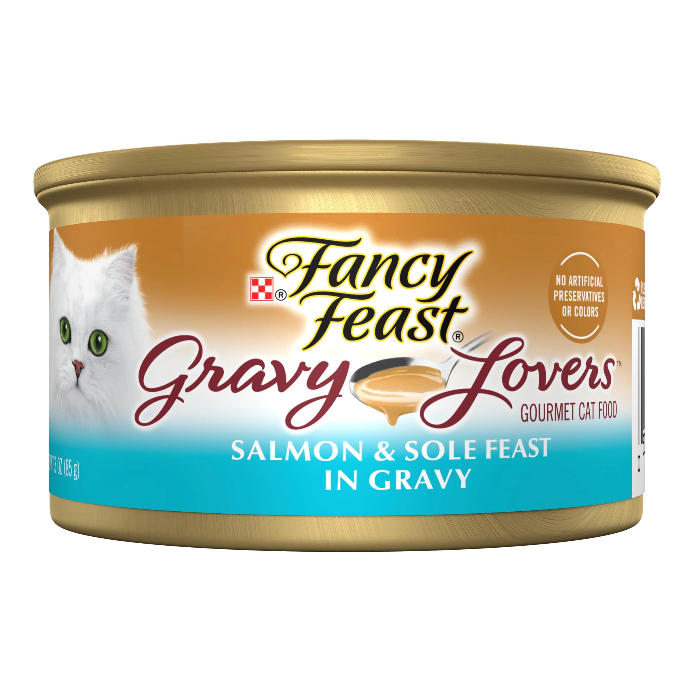 Specialty Fancy Feast Gravy Lovers Salmon Sole Feast Grilled Gourmet Wet Cat Food – 3 oz Cans Pack of 24 Reusable