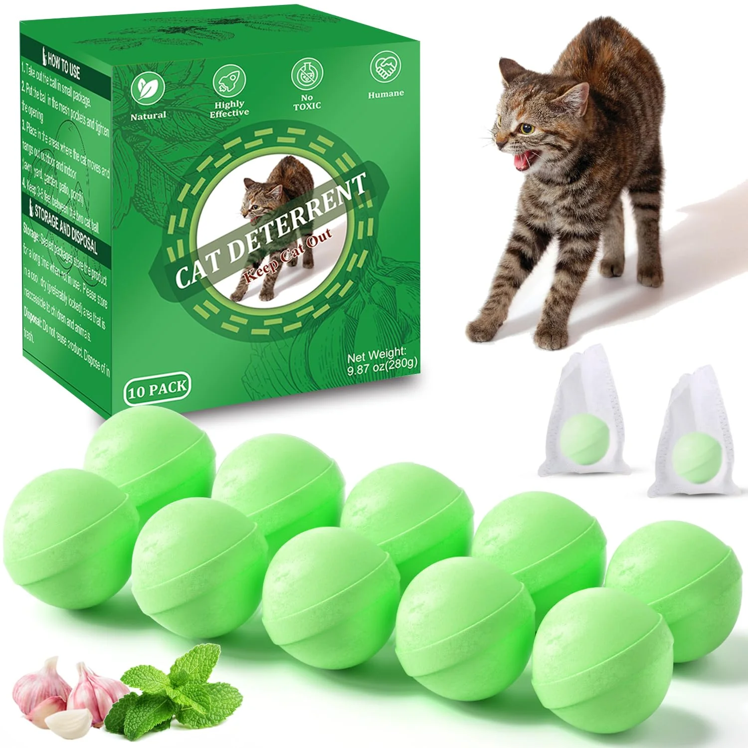 Classic VITAFOR Cat Deterrent Outdoor – 10 Pack Peppermint Oil Balls Smooth