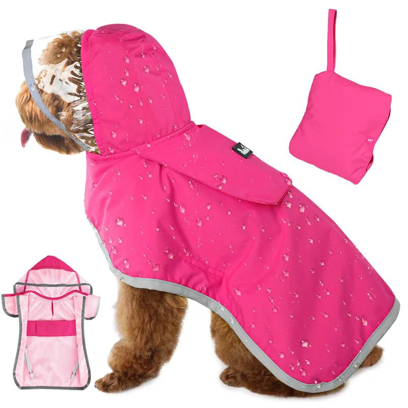 Top-Quality SlowTon Dog Raincoat - Adjustable Waterproof Jacket with Clear Hood Reflective Trim Pocket Clean