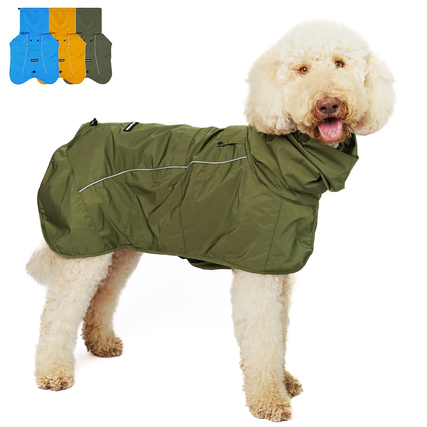 First-Class Tuff Pupper Waterproof Dog Raincoat – Olive XXL Full-Body Windproof Rain Jacket with Reflective Strips Specialty