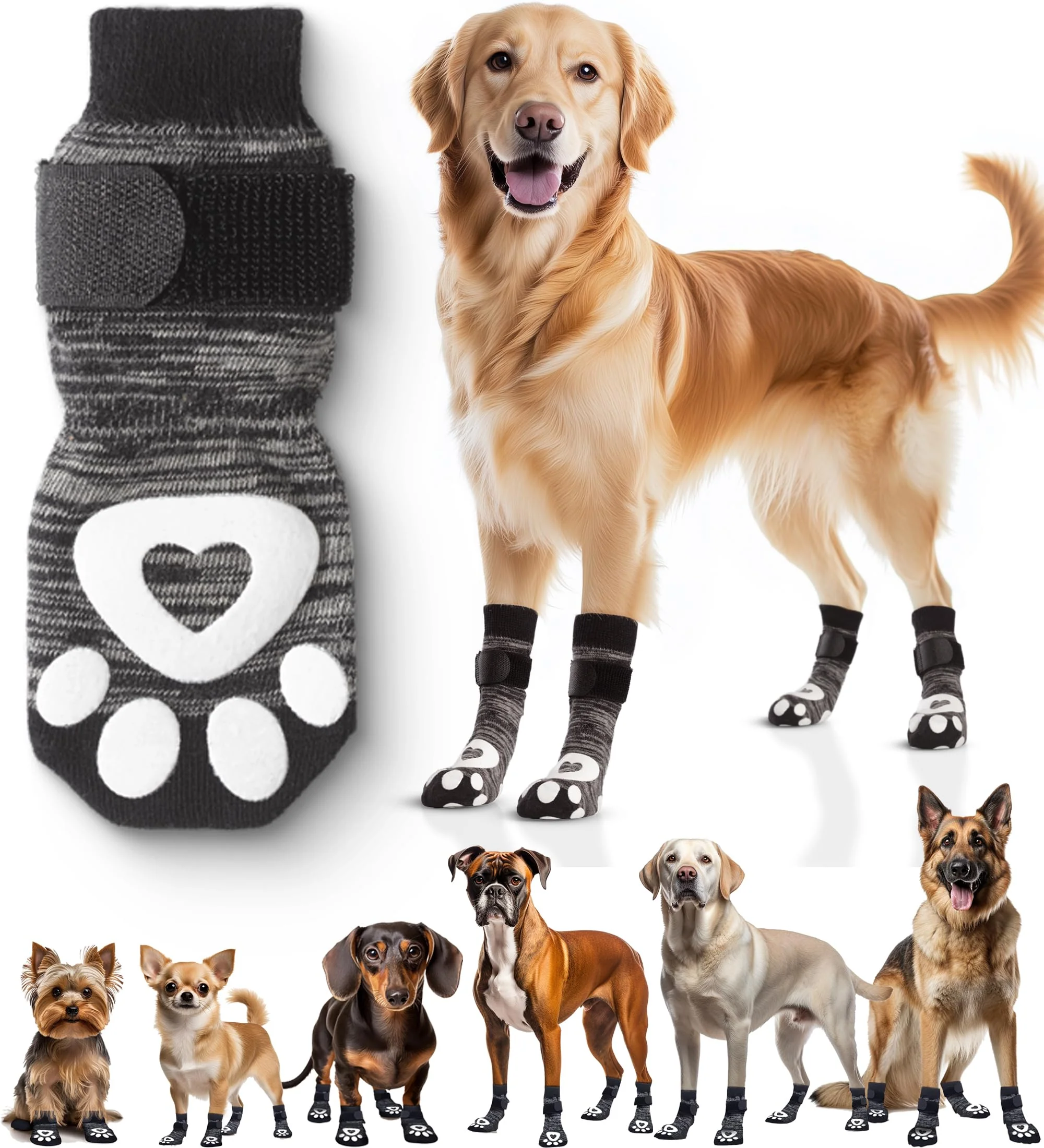 Enhanced Bixie Anti Slip Dog Socks for Hardwood Floors – 6 Pack Traction Licking Prevention Senior Support Exclusive