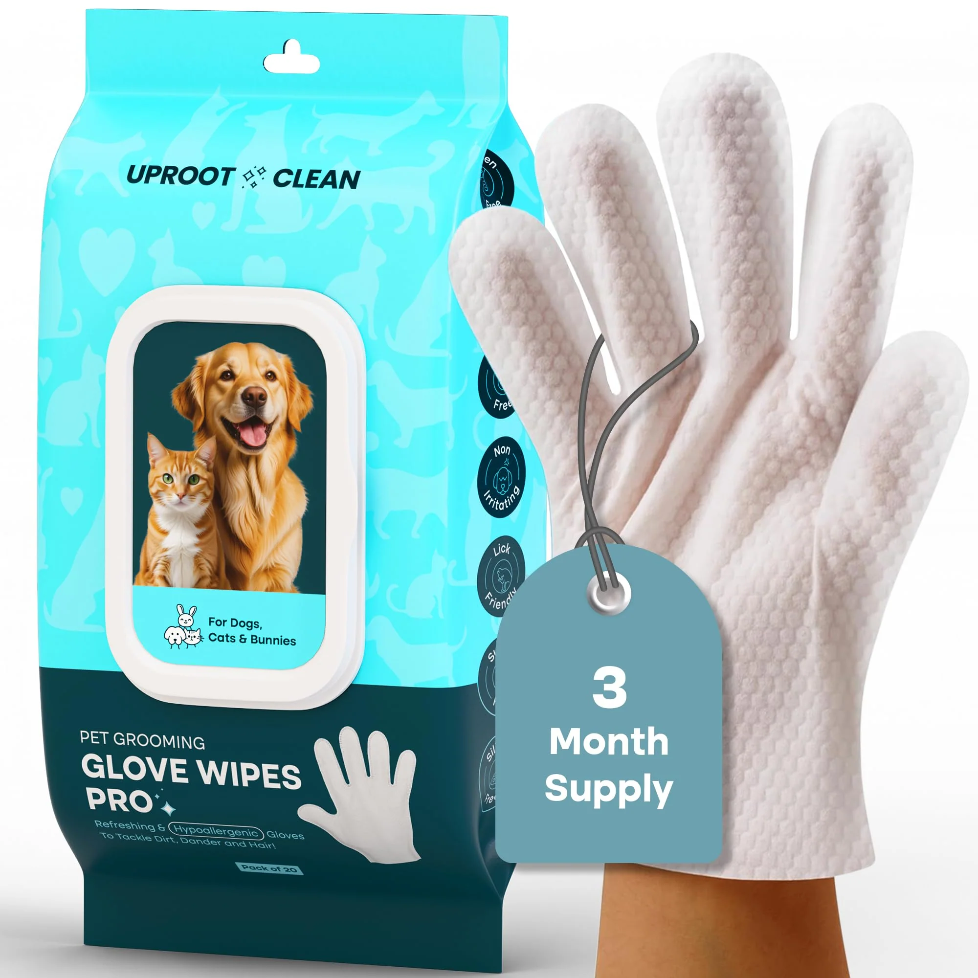 User-Friendly Uproot QuickClean Gloves Pro Extra-Thick Pet Wipes for Dogs Cats Smart