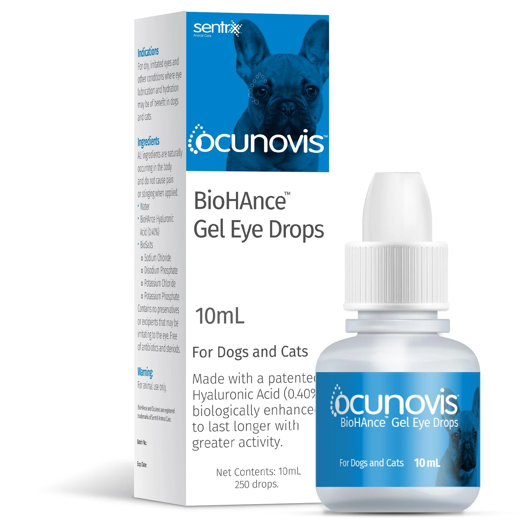 Trusted Sentrx Ocunovis Gel Eye Drops for Dogs Cats - Dry Eye Lubricant 10 ml Made in USA Environmentally Friendly
