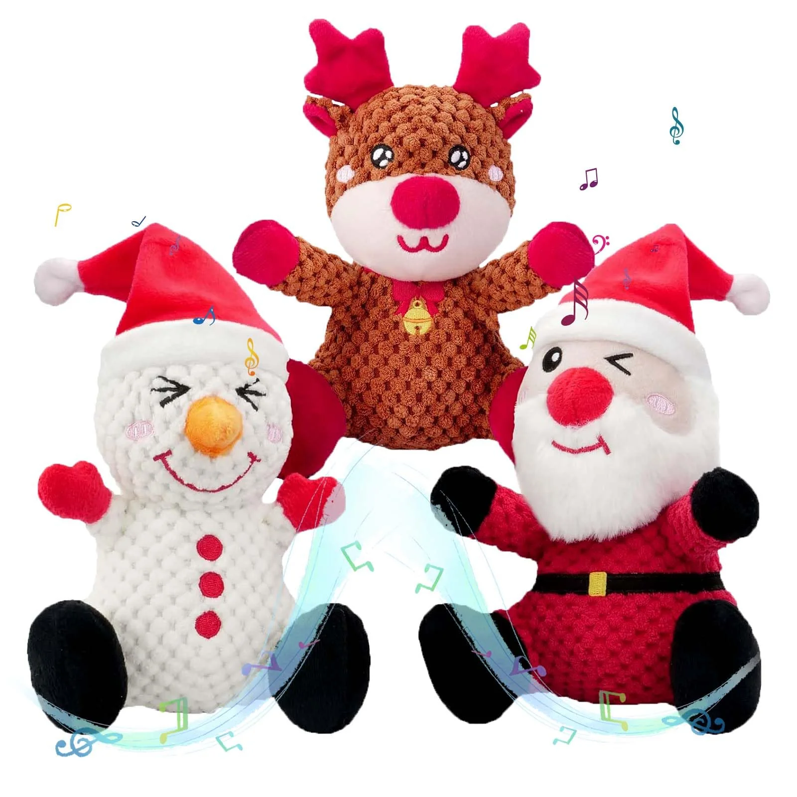 High-Quality BLSCC 3-Pack Dog Christmas Plush Toys – Santa Snowman Reindeer Smooth
