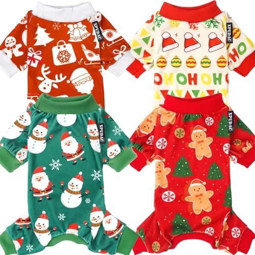 Luxury XPUDAC 4-Piece Small Dog Christmas Pajamas – Santa Snowman Prints X-Small Reusable