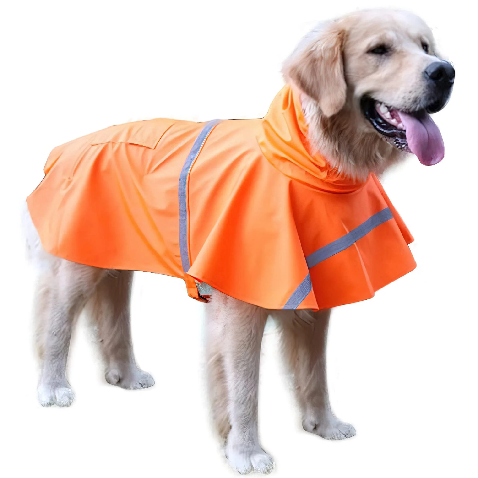 Sustainable NACOCO Large Dog Raincoat - Adjustable Lightweight Waterproof Rain Jacket with Reflective Strip XL Orange Soft