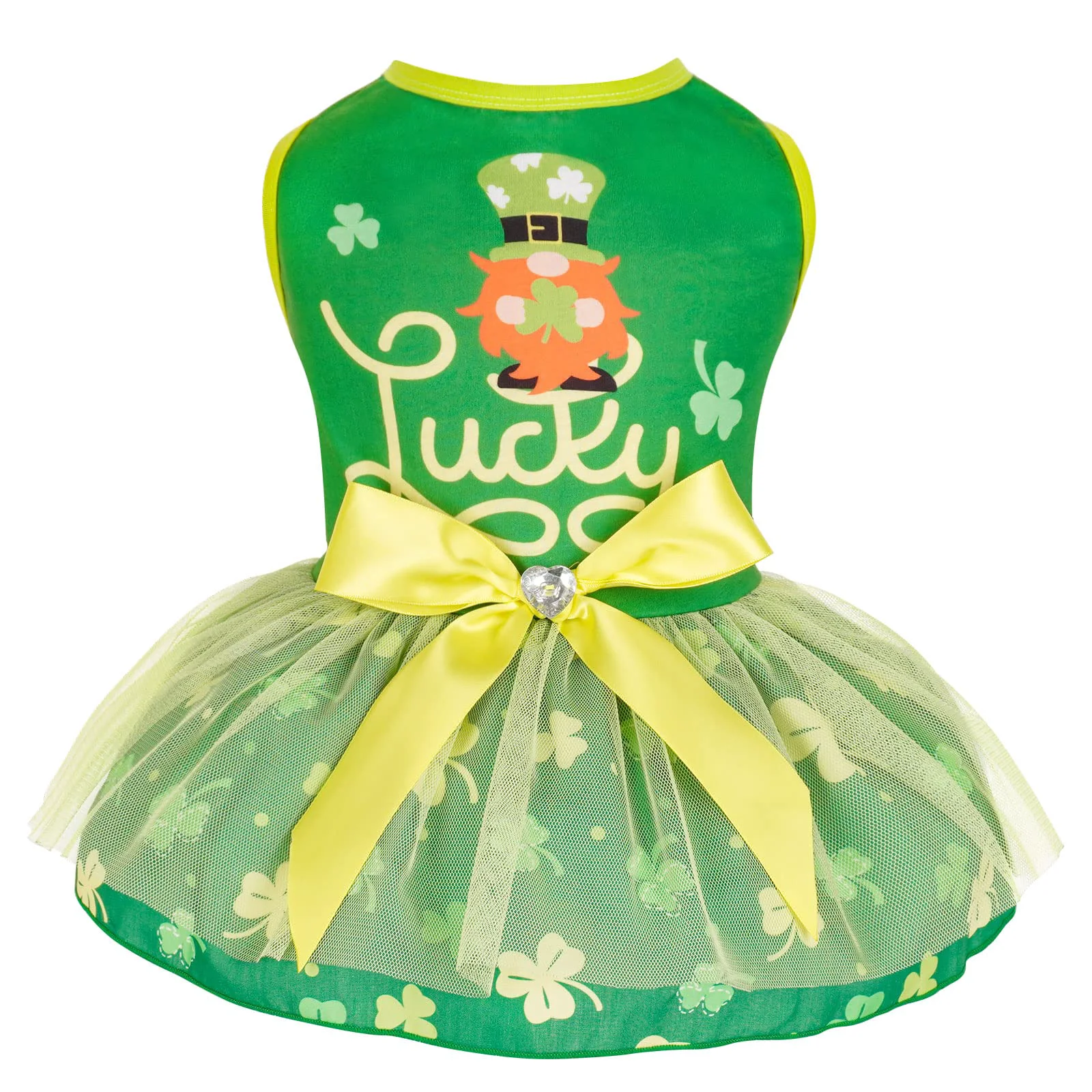 Sophisticated cyeollo St. Patrick's Day Dog Dress – Lucky Shamrock Bowtie Tulle Skirt Green XL Exceptional