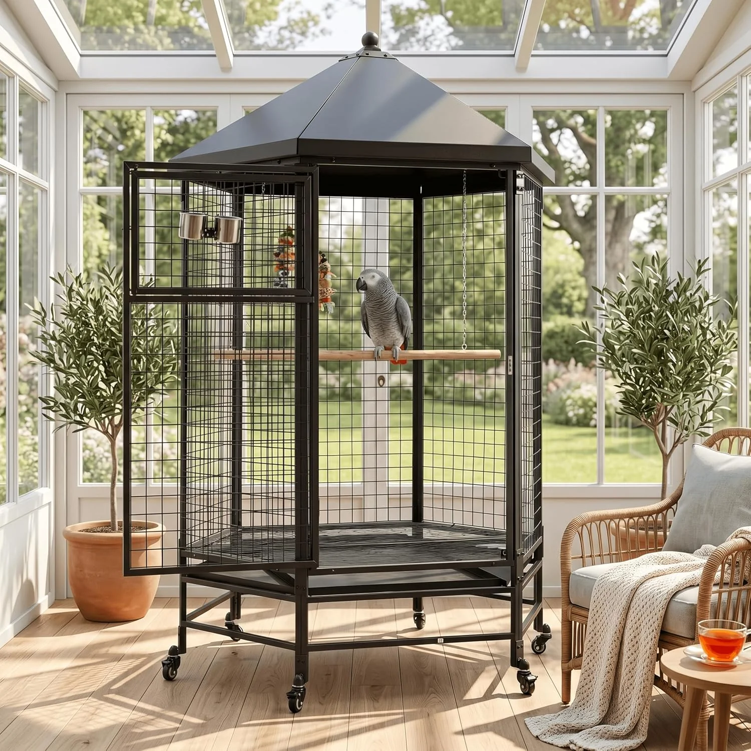 Dependable 69 Large Bird Cage with Slide-Out Trays Black Responsible