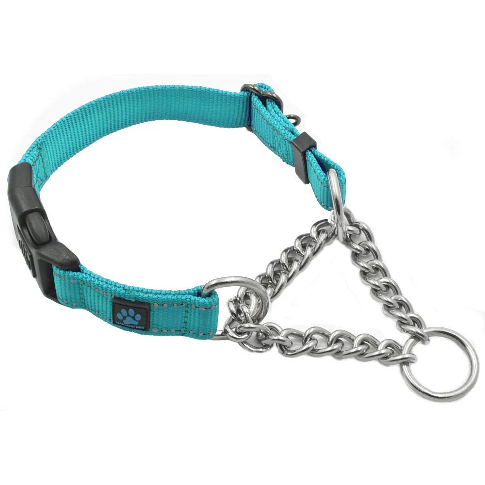 Superior Max and Neo Stainless Steel Chain Martingale Collar - Large Teal Rescue Donation Fast