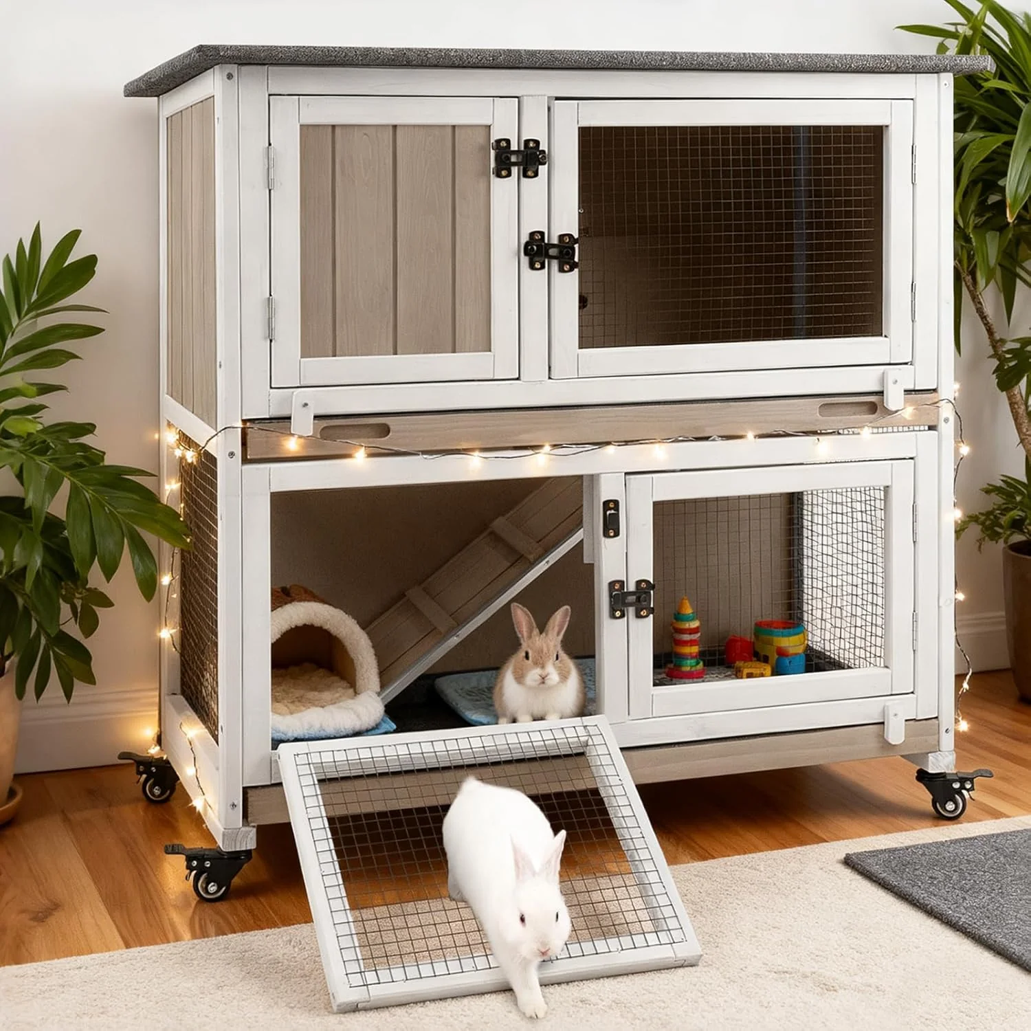 Top-Quality Gowoodhut 36 2-Story Rabbit Hutch with 4 Wheels Grey Original