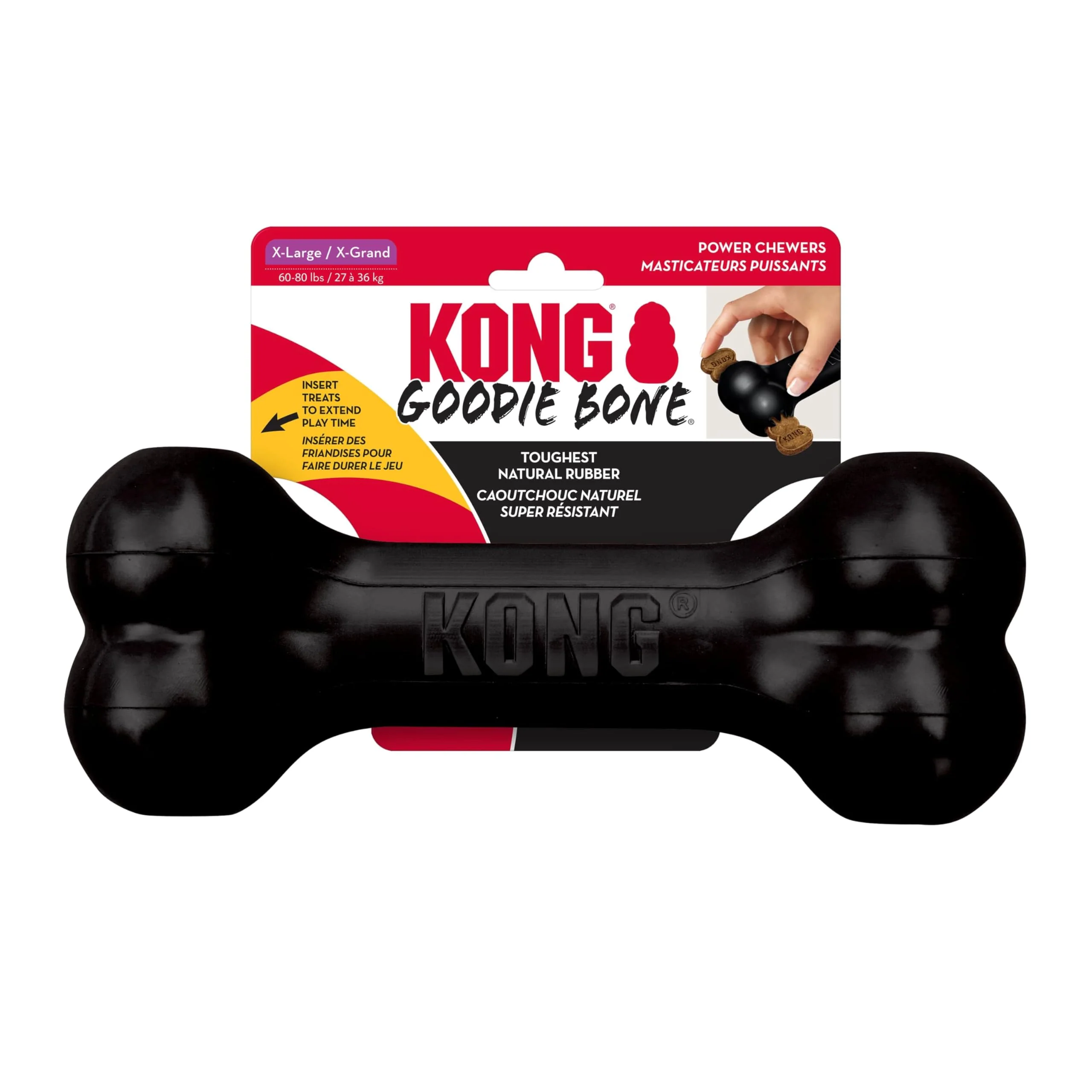 High-End KONG Extreme Goodie Bone – Durable Natural Rubber Toy for Power Chewers Extra Large Dogs Black Practical