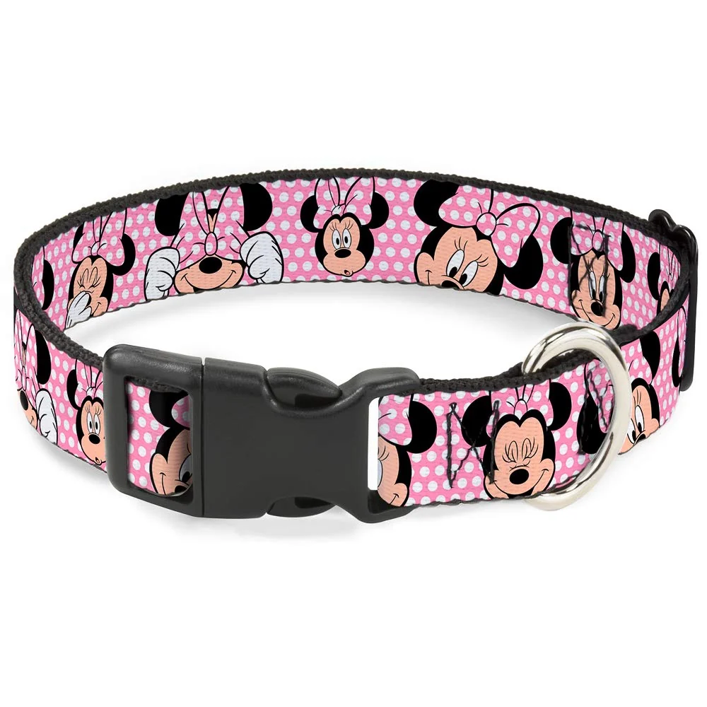 Authentic Buckle-Down Plastic Clip Collar – Minnie Mouse Expressions Polka Dot Pink White 1.5 inch Wide 13-18 inch Neck Small Quality