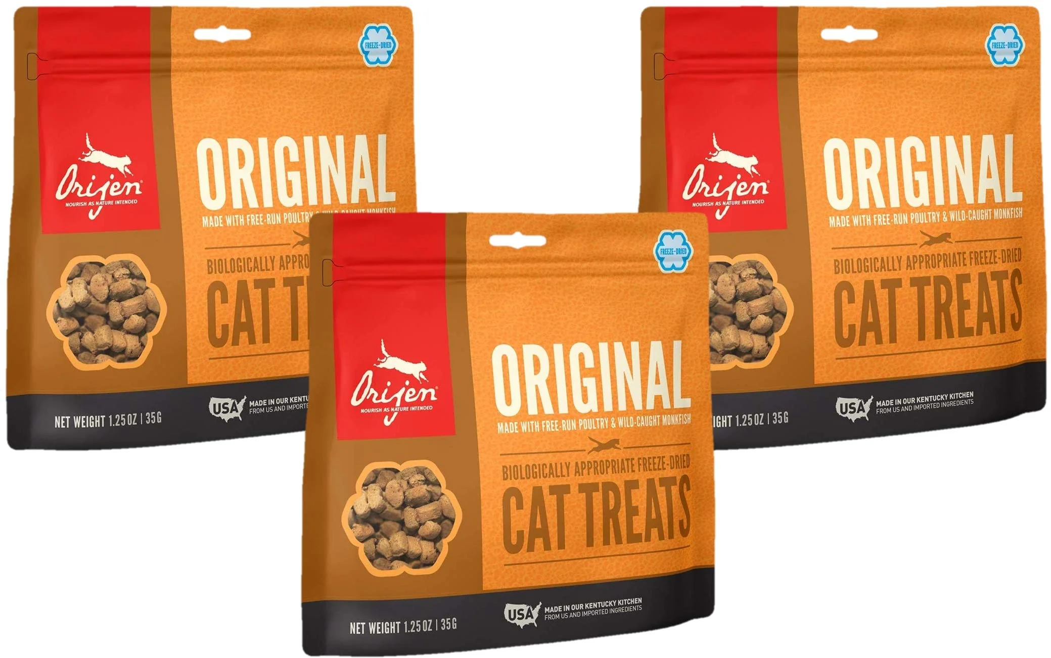 Consistent ORIJEN 3 Pack Cat Treats – ze-Dried Grain- 1.25 oz Each USA Made Original Design