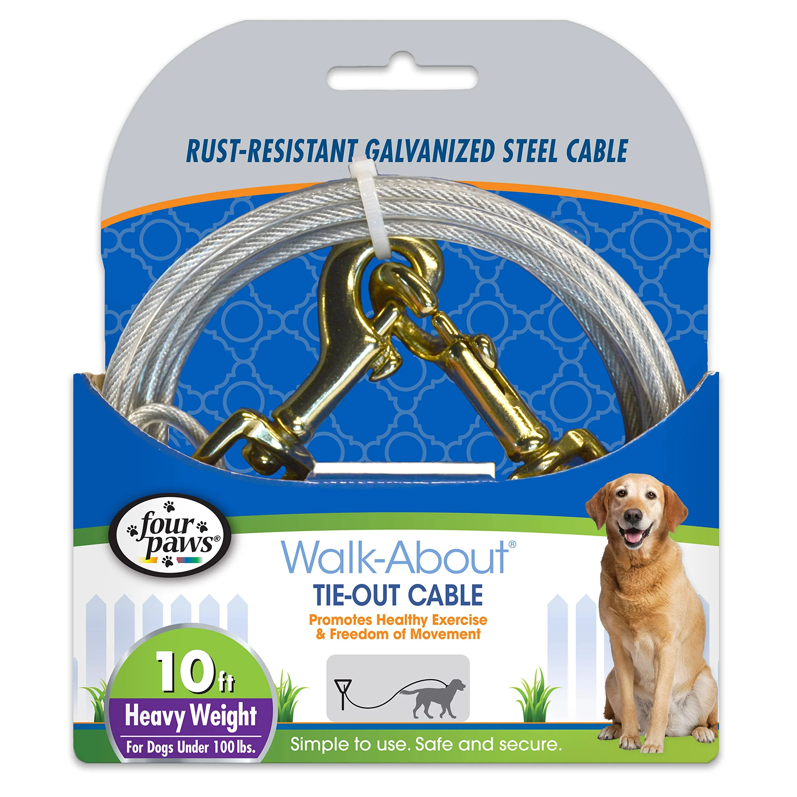 Verified Four Paws Heavy Weight Tie Out Cable – Silver 10ft for Large Dogs Efficient