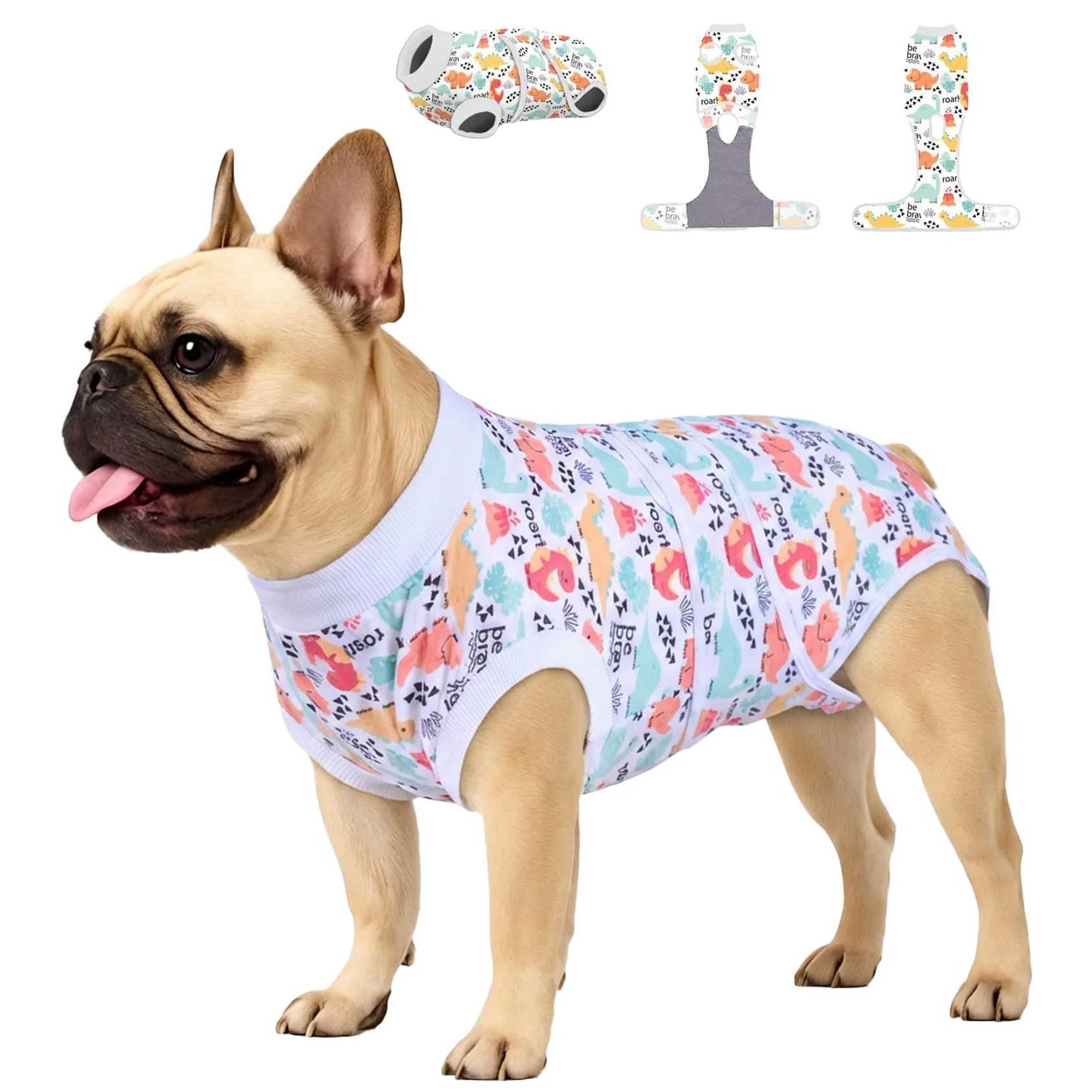 World-Class PetWarm Dog Neuter Recovery Suit – E-Collar Dinosaur Pattern White XS Quality