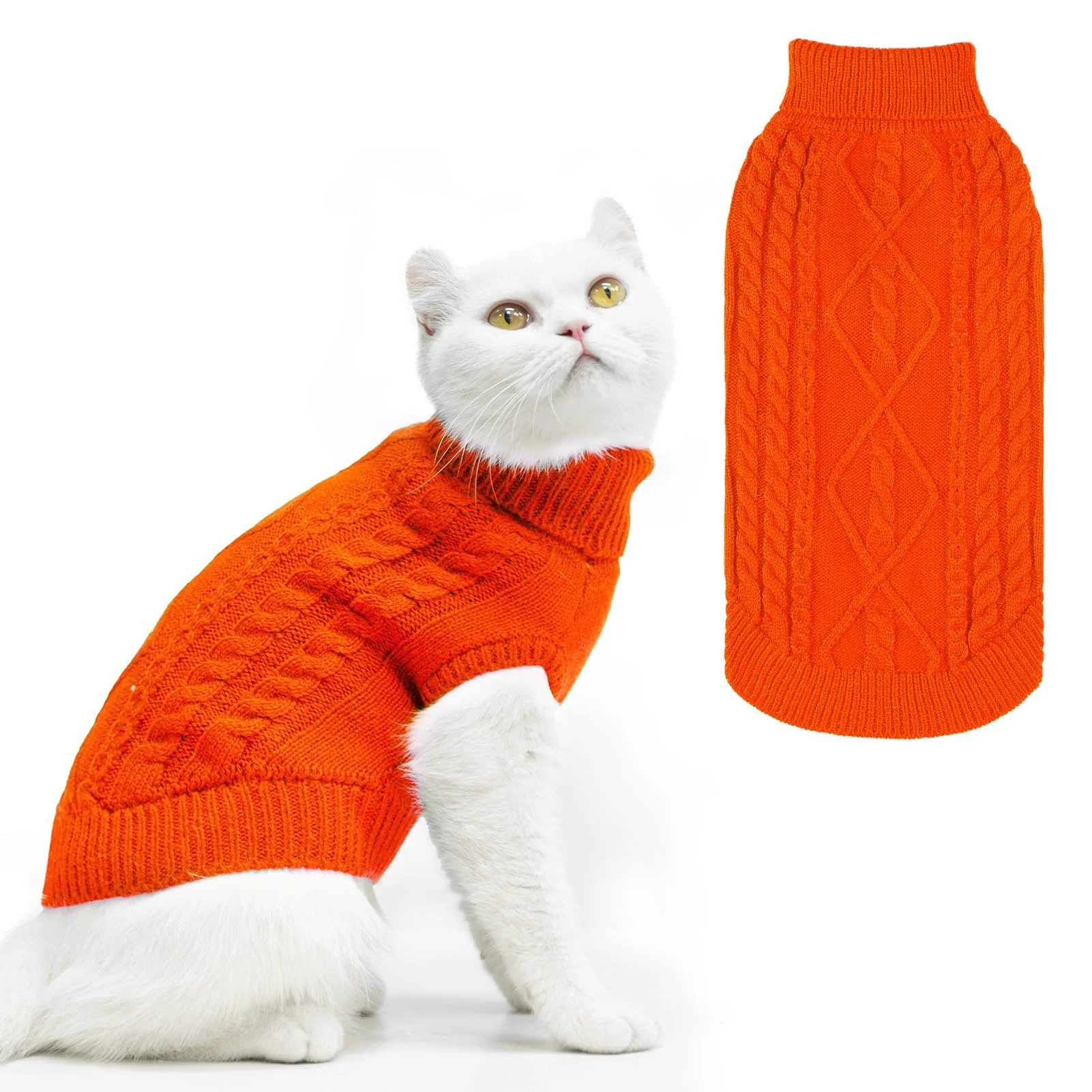 Fine Crafted PUPTECK Winter Cat Sweater Coat – Soft Orange Knitwear for Kittens Small Dogs Size S Organic