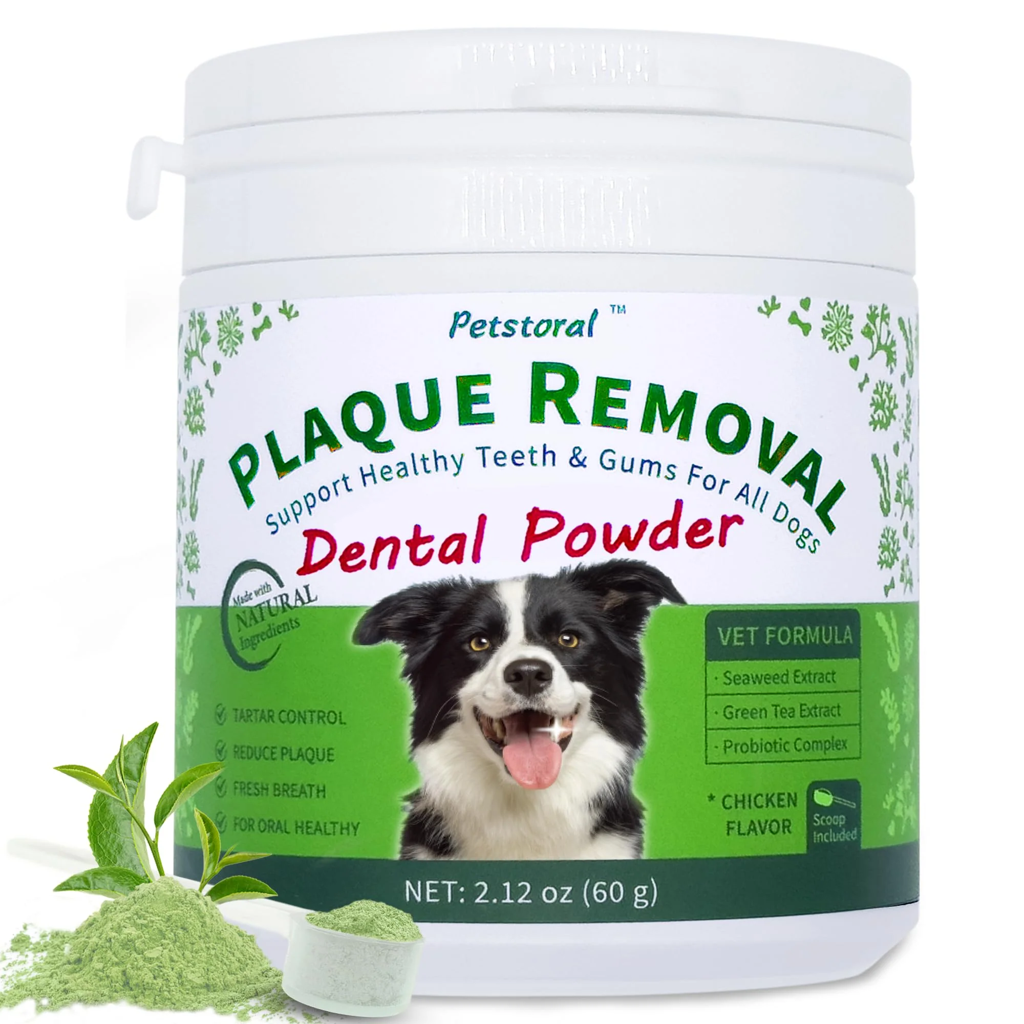 Prestigious Petstoral Natural Dog Dental Powder - Plaque Removal Fresh Breath for Dogs Cats 2 oz Functional
