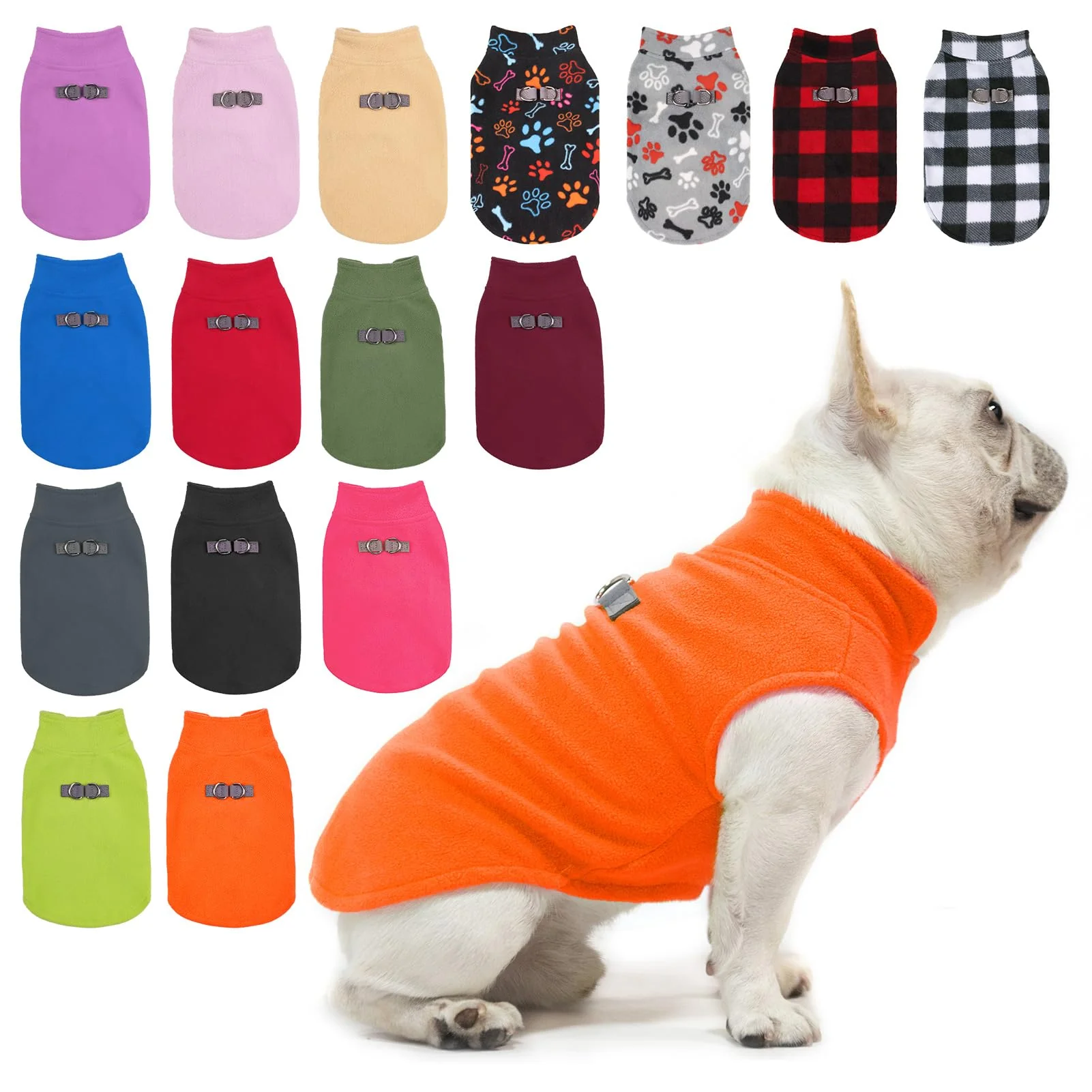 Advanced BEAUTYZOO Dog Fleece Vest Sweater - Winter Coat with Dual D-Rings for Small Medium Dogs Orange Classic
