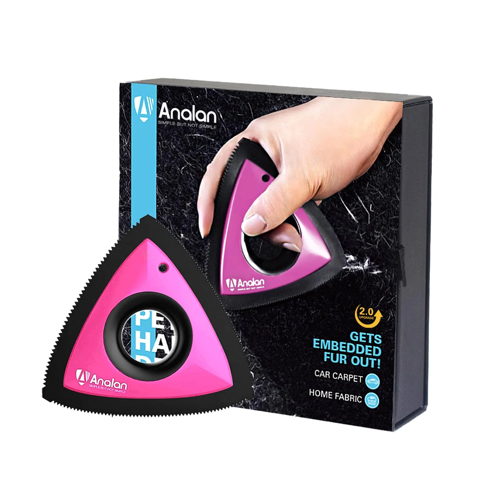 Practical Analan Mini Pet Hair Remover – Triangle Design for Car Detailing Rose Pink Certified