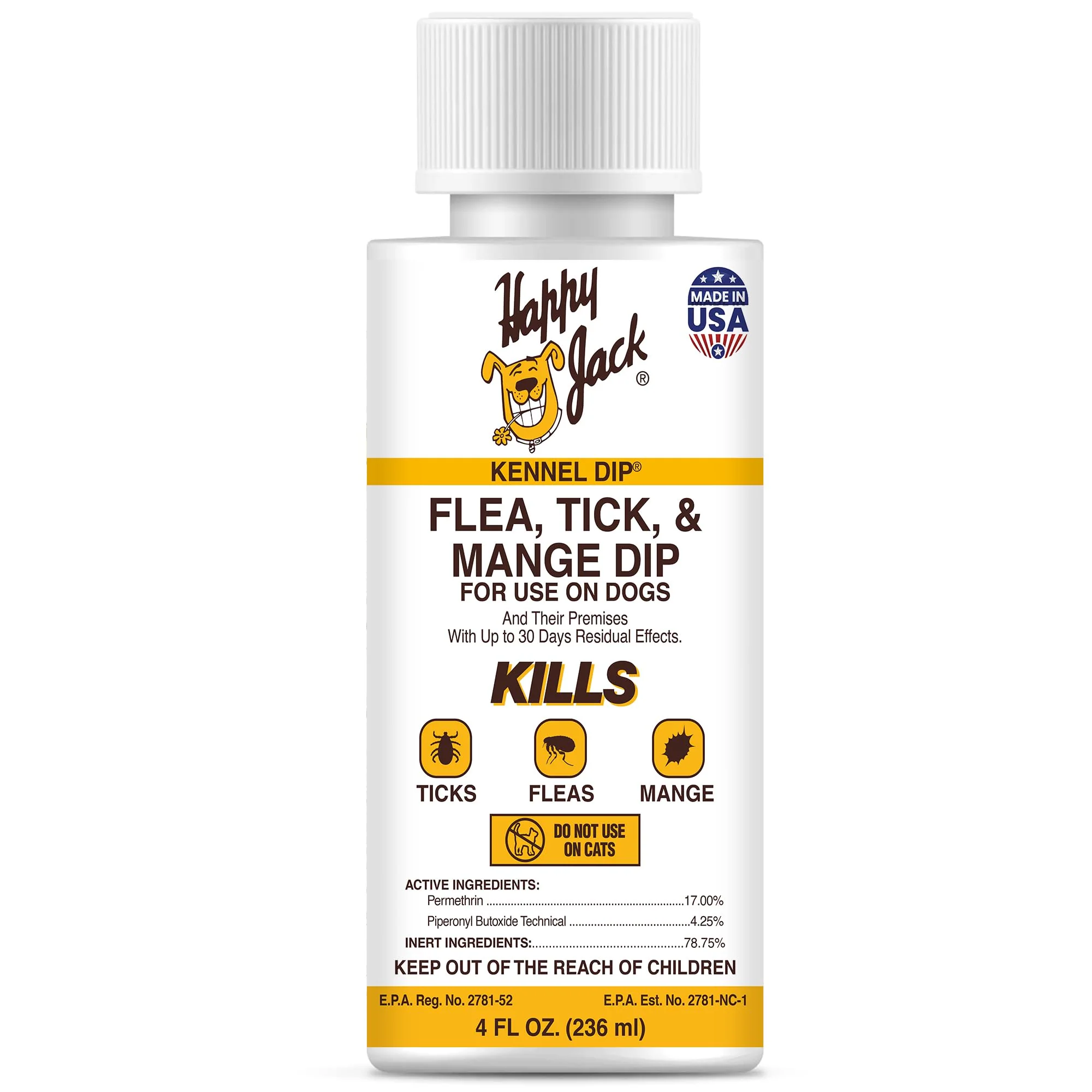 Advanced Happy Jack Kennel Dip – Flea Tick Treatment for Dogs 4 oz – Made in USA 30-Day Control Functional