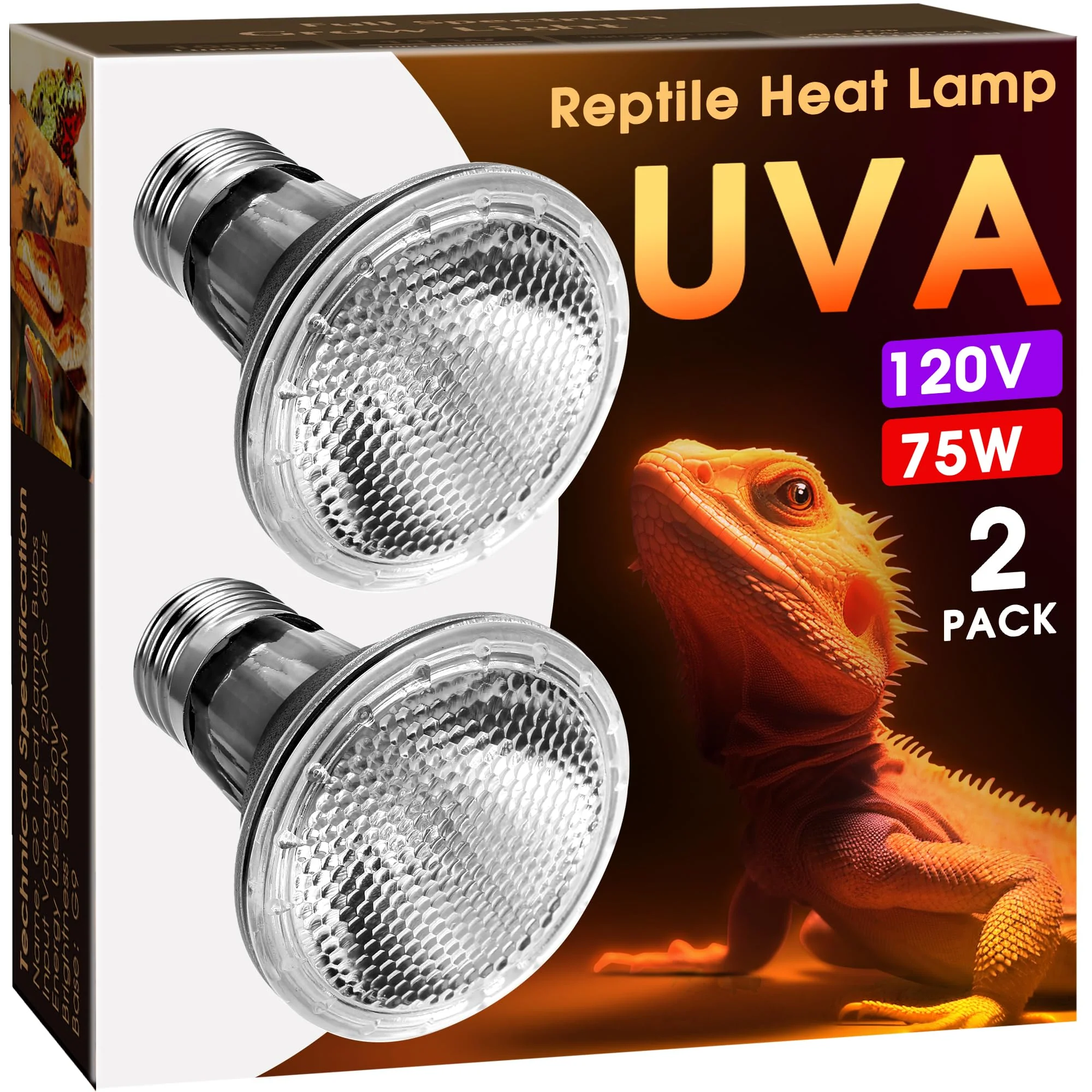 Versatile Briignite Reptile Heat Bulb 2-Pack – 75W UVA UVB Dimmable E26 Modern